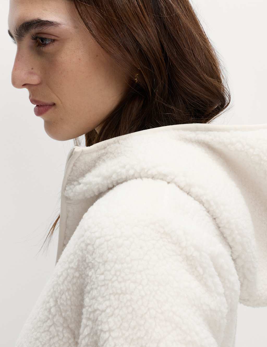 M&S Borg Lightweight Hooded Jacket Light Natural