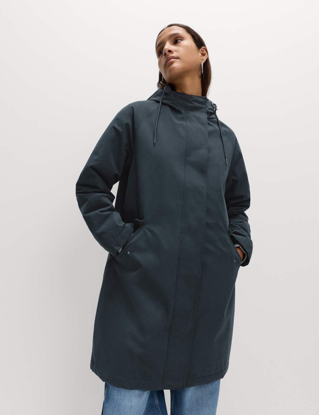 M&S Hooded Longline Rain Jacket Navy