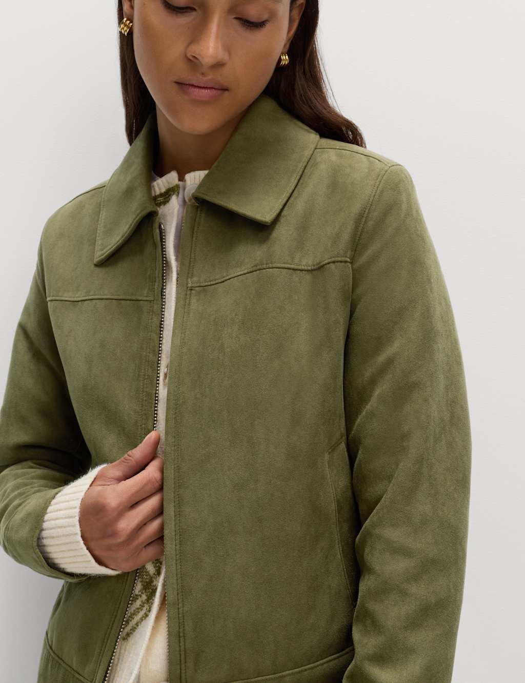 M&S Suedette Harrington Jacket Green