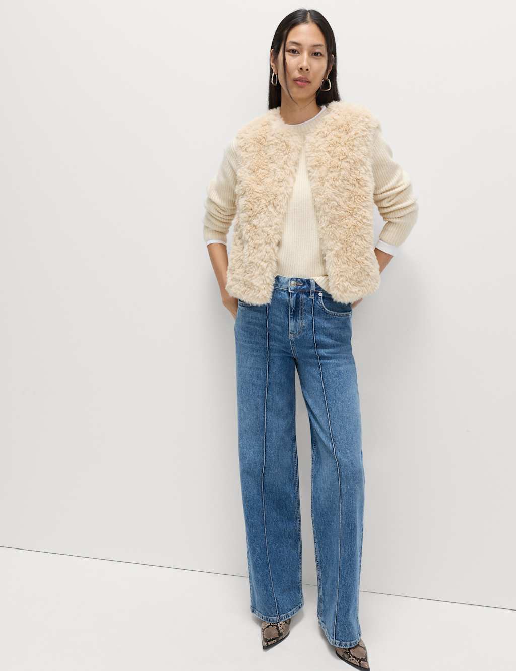 M&S Faux Fur Textured Gilet Beige