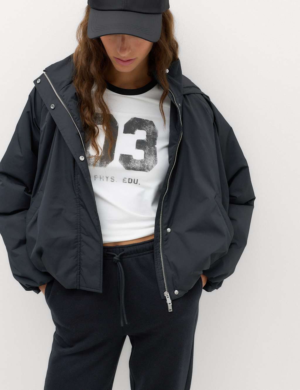 M&S Women's Hooded Tech Bomber Jacket - Large - Black