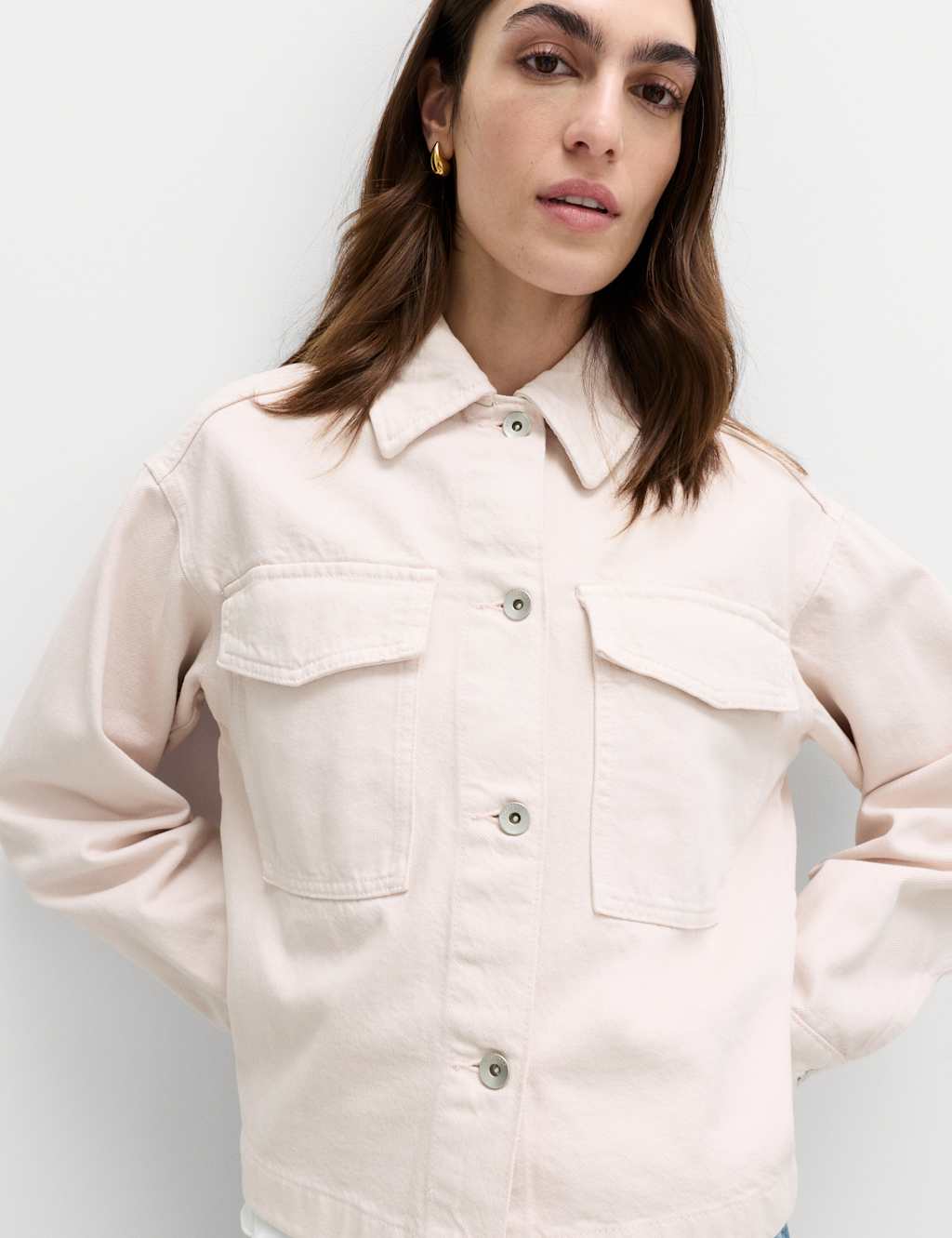 M&S Women's Pure Cotton Denim Shacket - Small - Pink