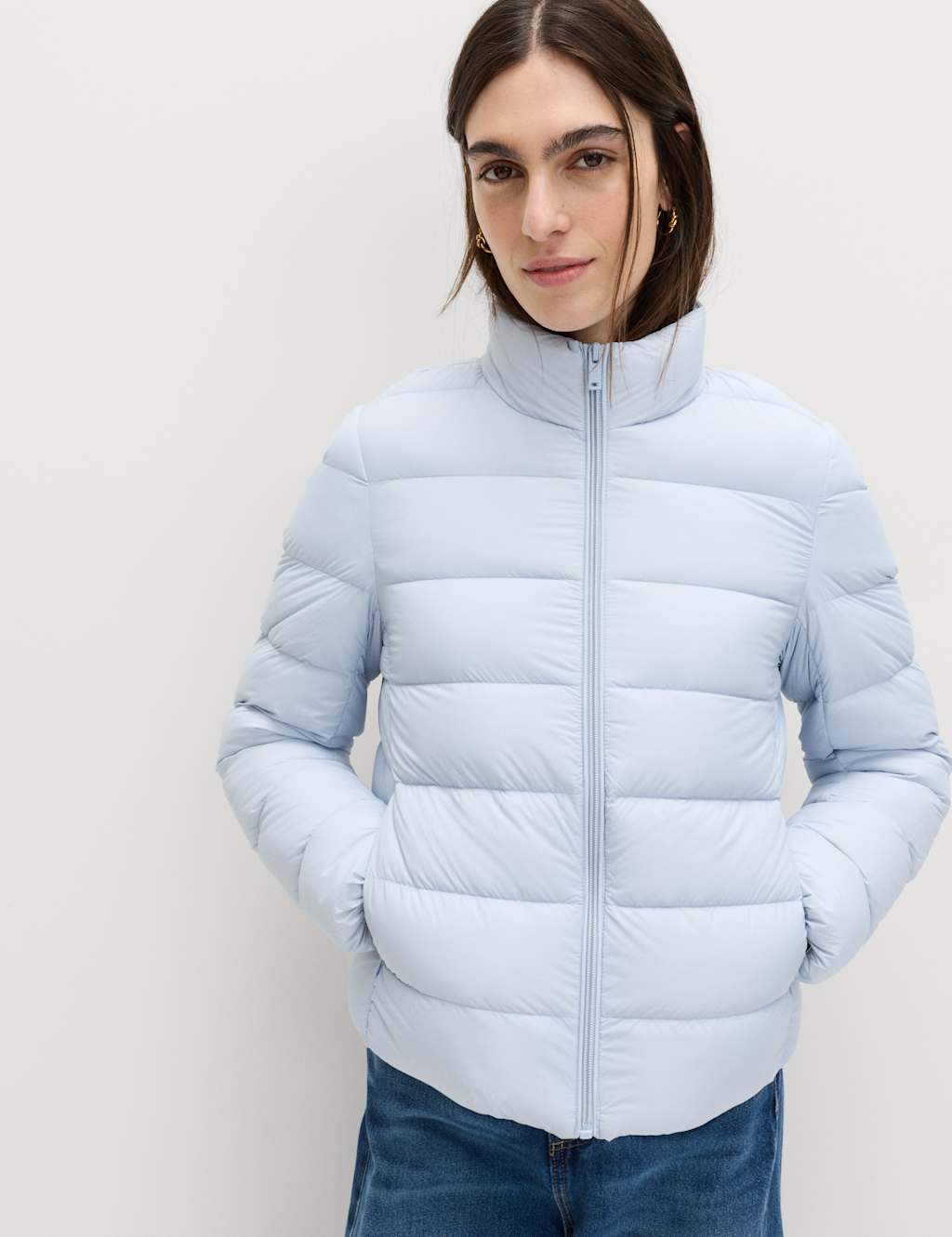 M&S Women's Feather & Down Stormwear Padded Puffer Jacket - 24 - Faded Blue