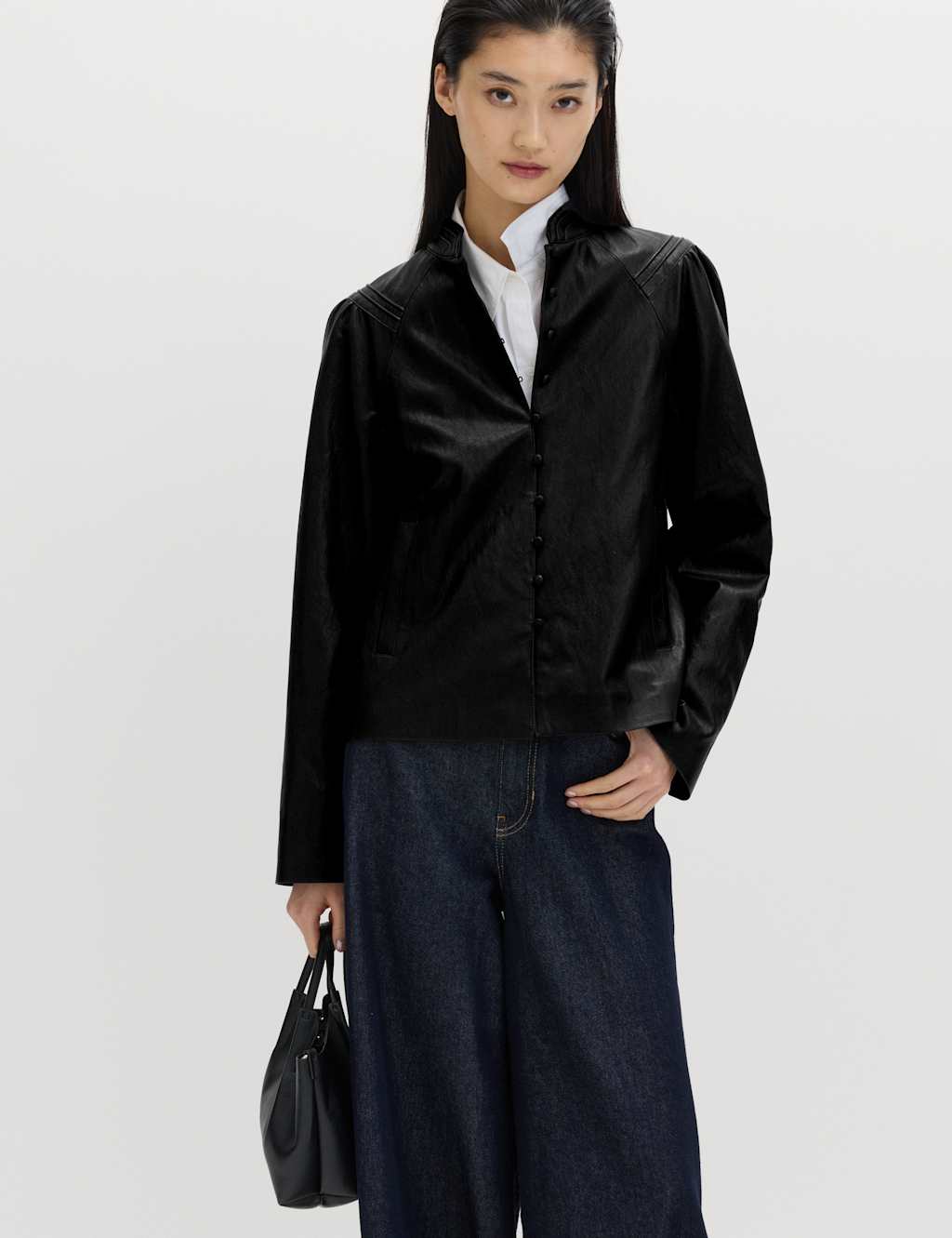 M&S Women's Faux Leather Victorian Style Jacket - 14 - Black