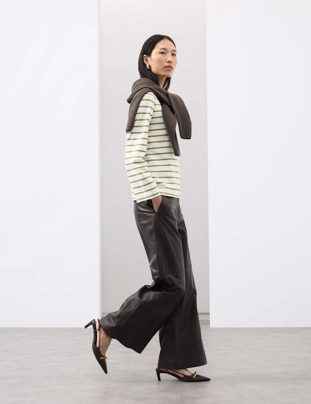 Autograph Cotton Rich Striped Top Khaki Mix