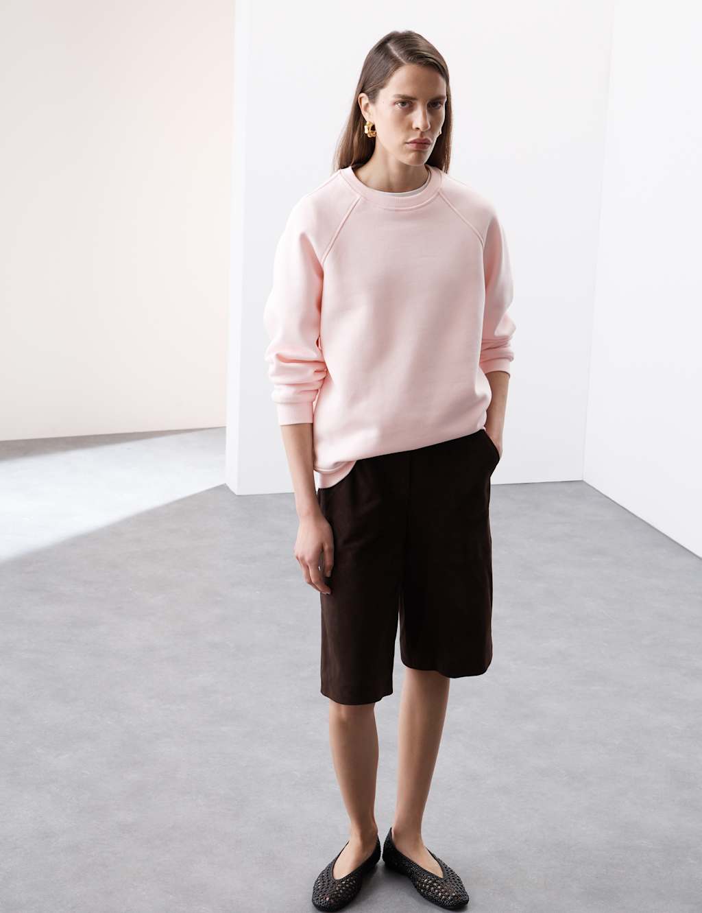 Cotton Blend Crew Neck Sweatshirt