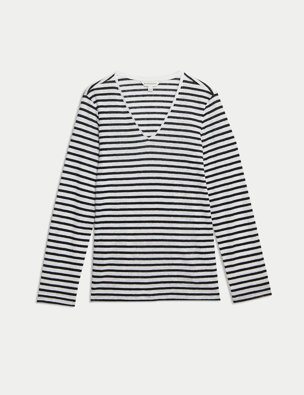 Pure Linen Striped V-Neck Top