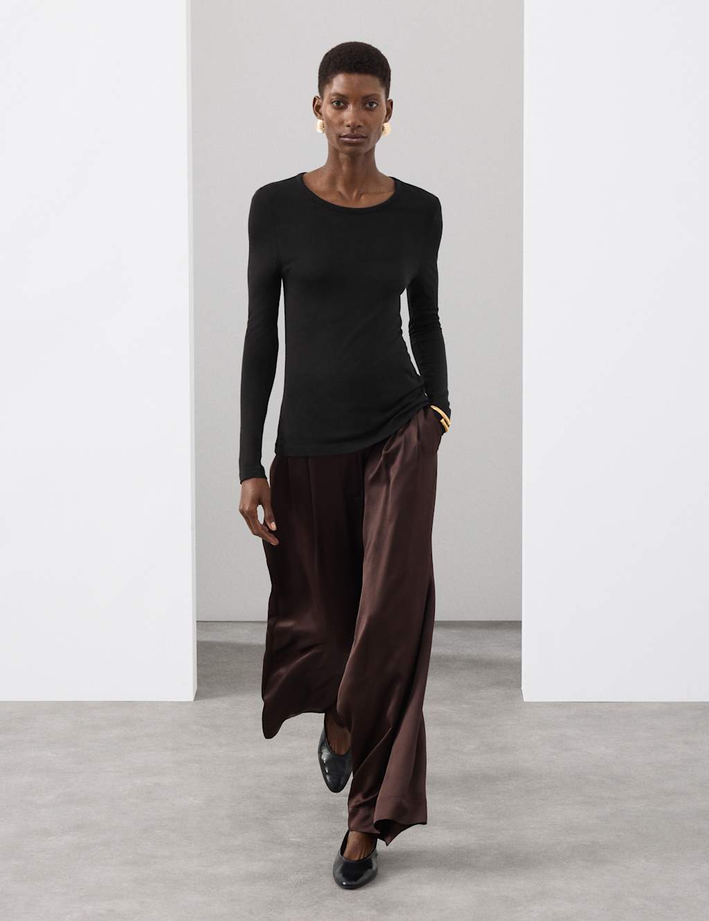 Autograph Crew Neck Top with Silk Black