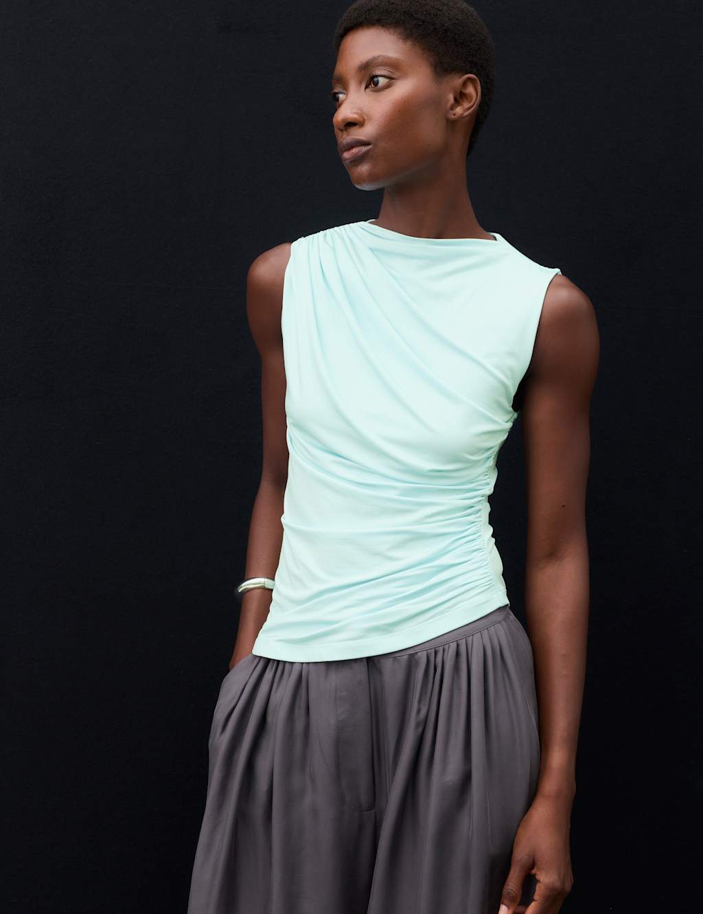 Autograph Women's Jersey Draped Vest Top with Silk - 12 - Pale Aqua