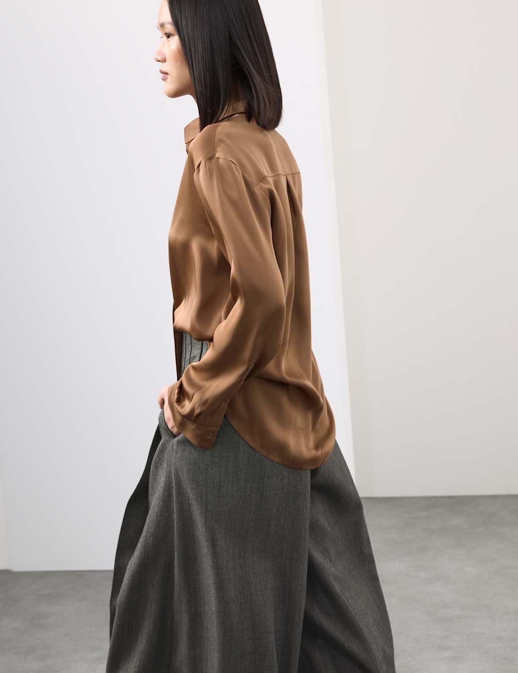 Autograph Modal Blend Satin Collared Relaxed Shirt Rich Amber