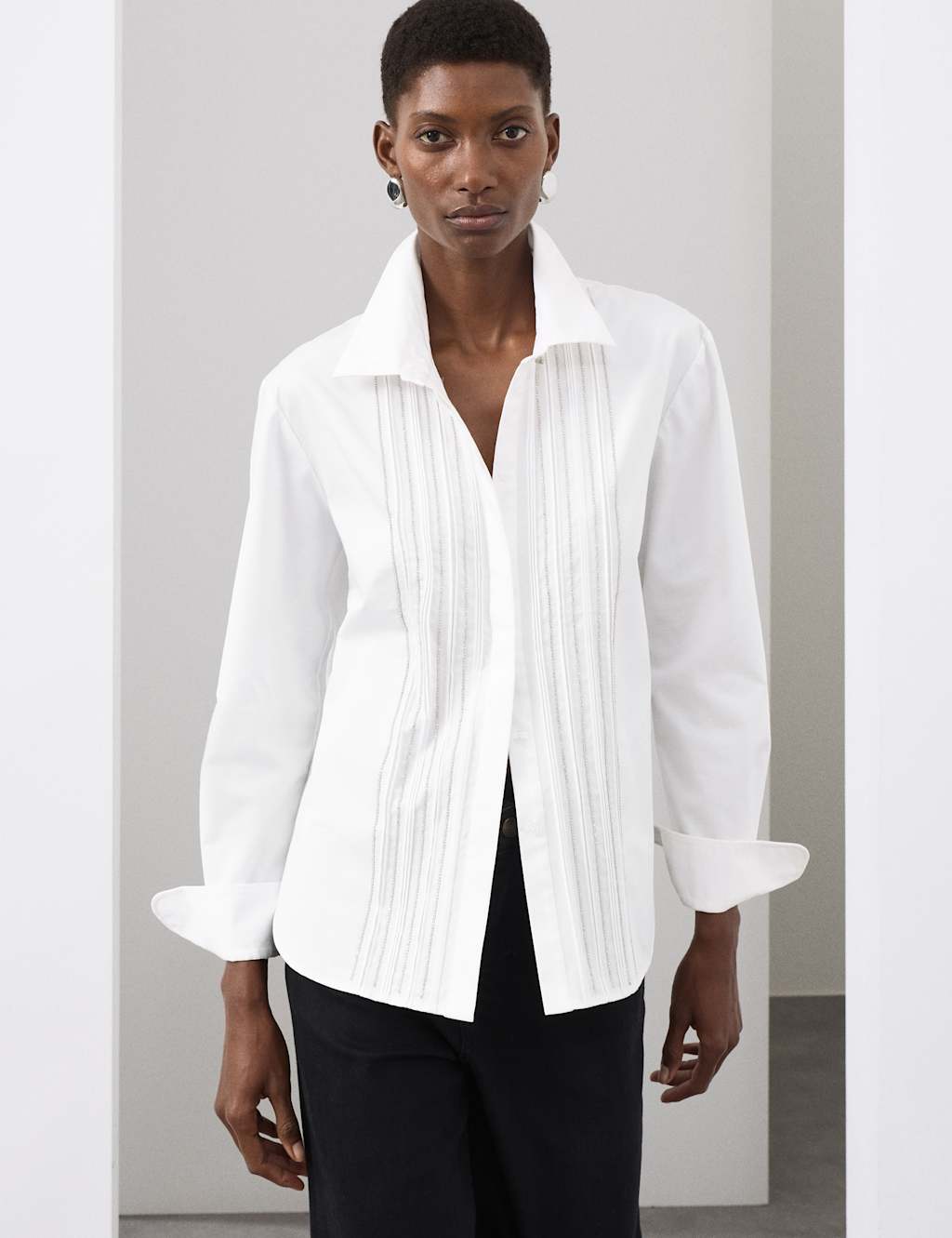 Autograph Pure Cotton Embellished Shirt Soft White