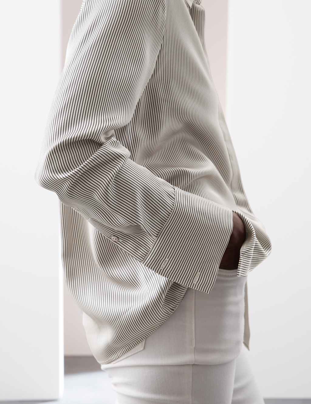 Autograph Modal Blend Satin Striped Shirt Ivory Mix