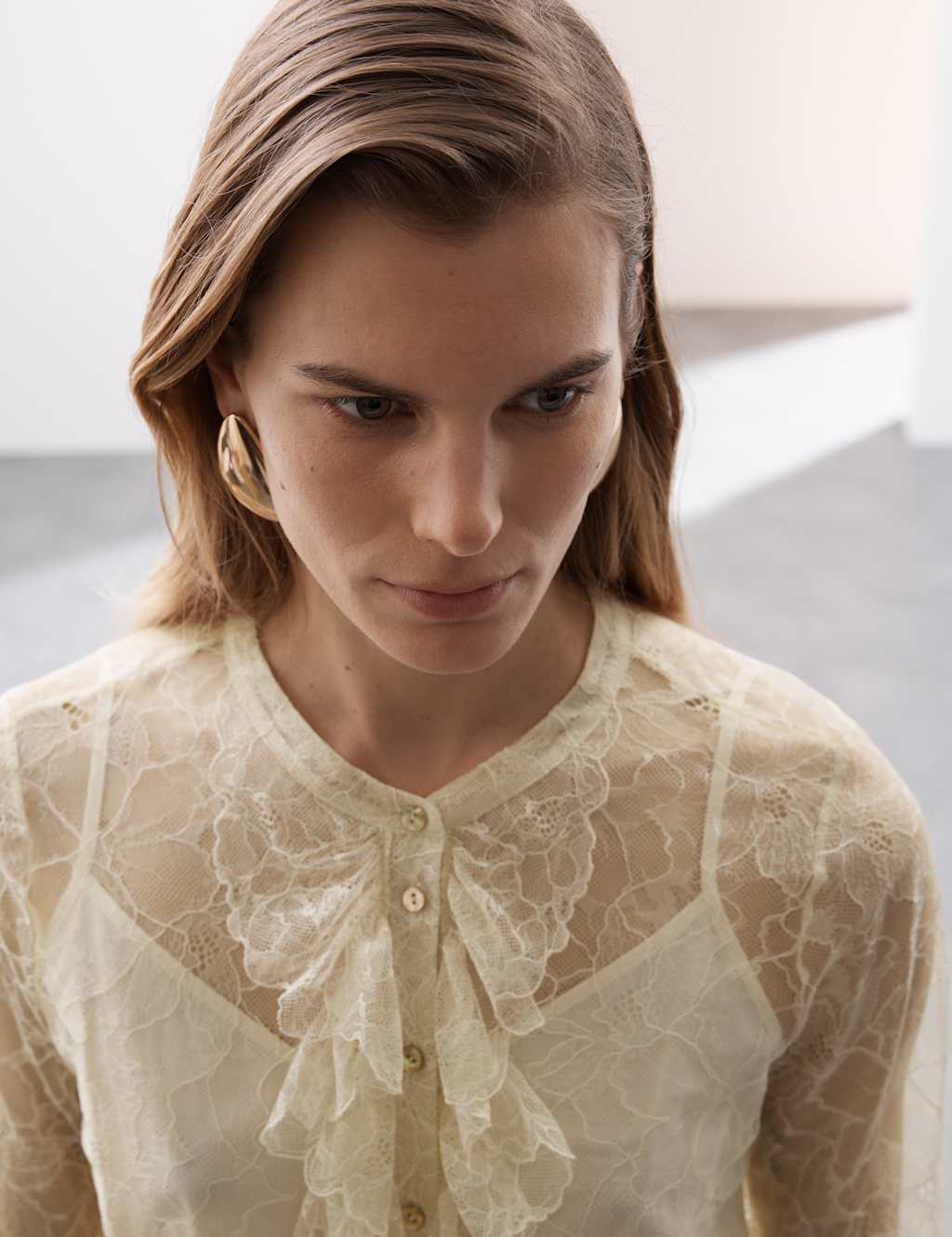 Lace Ruffle Front Blouse