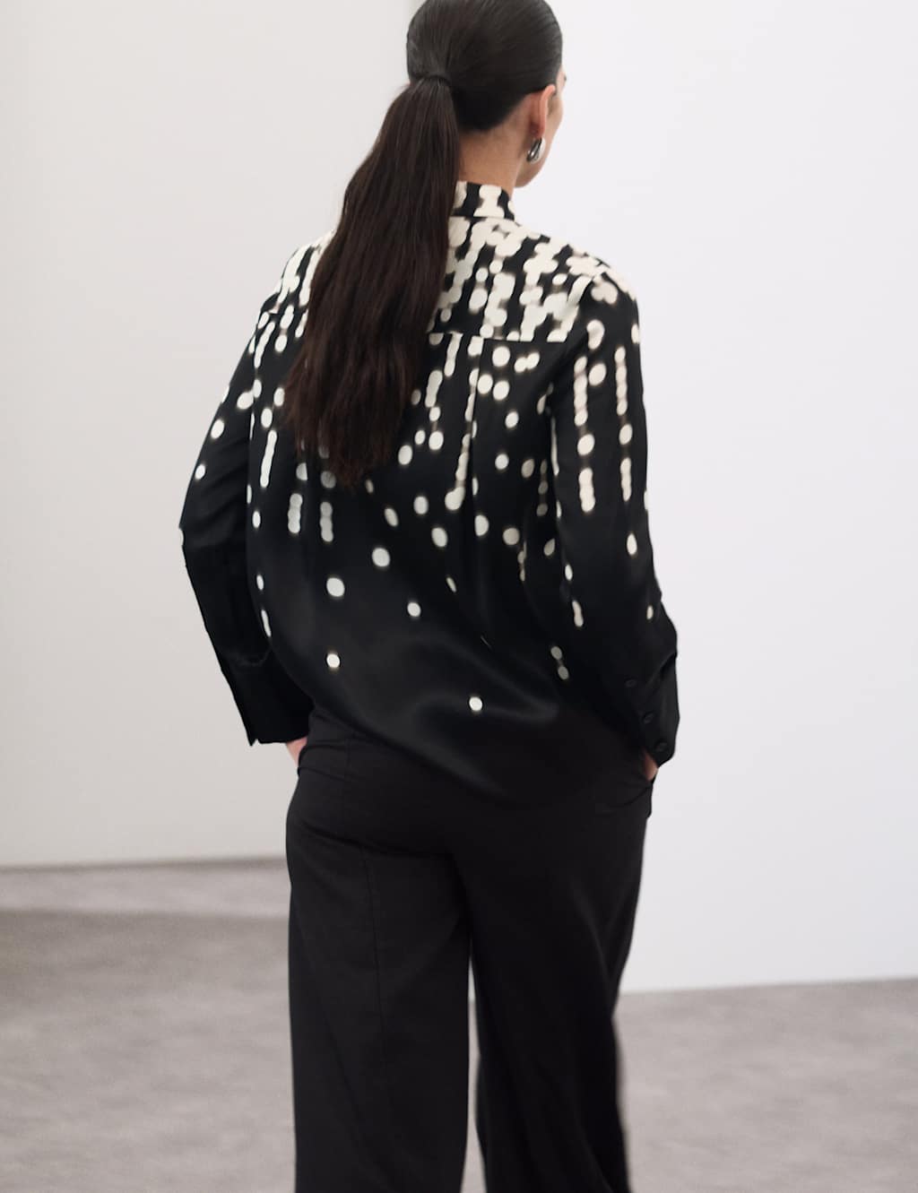 Autograph Cupro Rich Spot Print Relaxed Shirt Black Mix