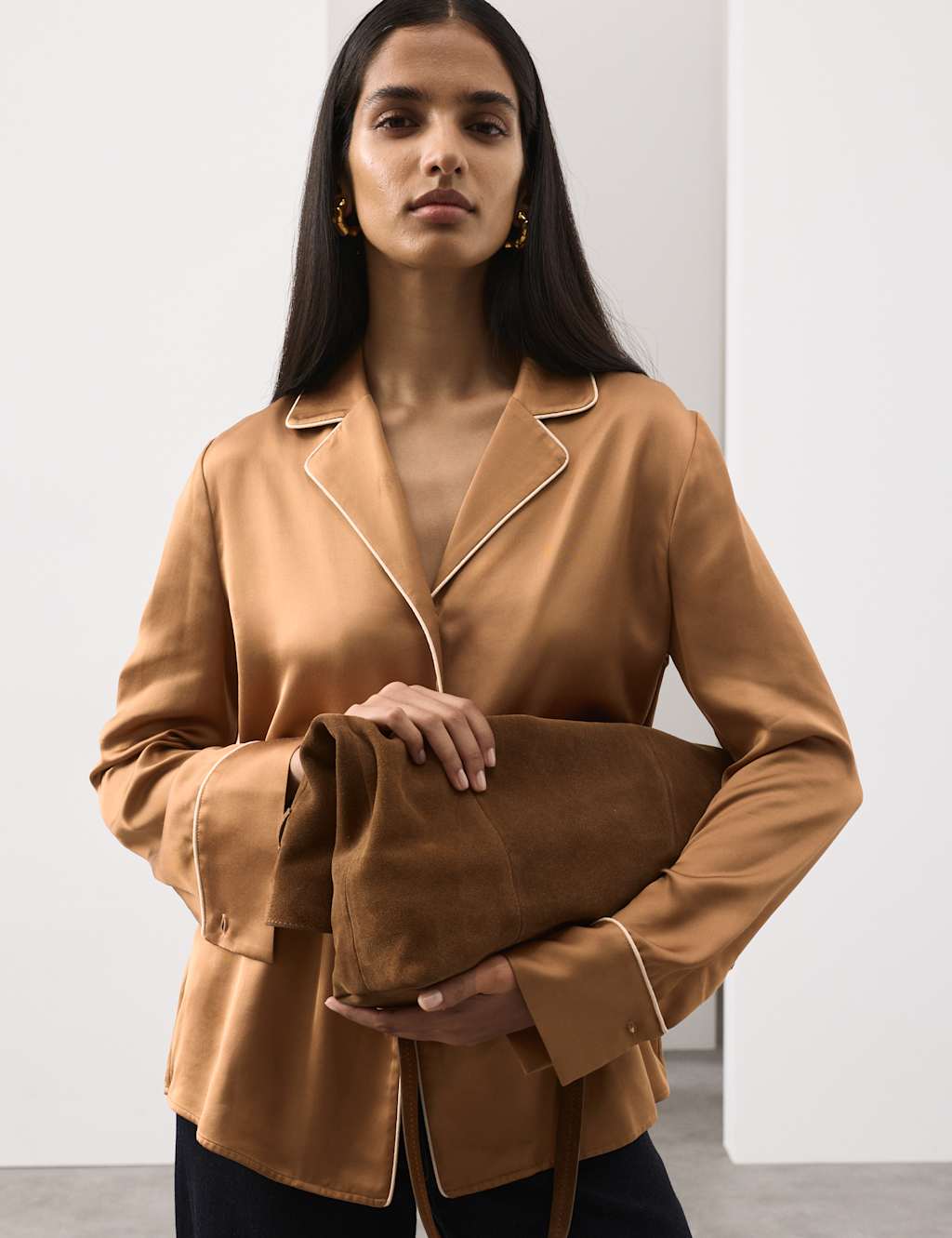 Autograph Women's Modal Blend Revere Collared Shirt - 12 - Caramel