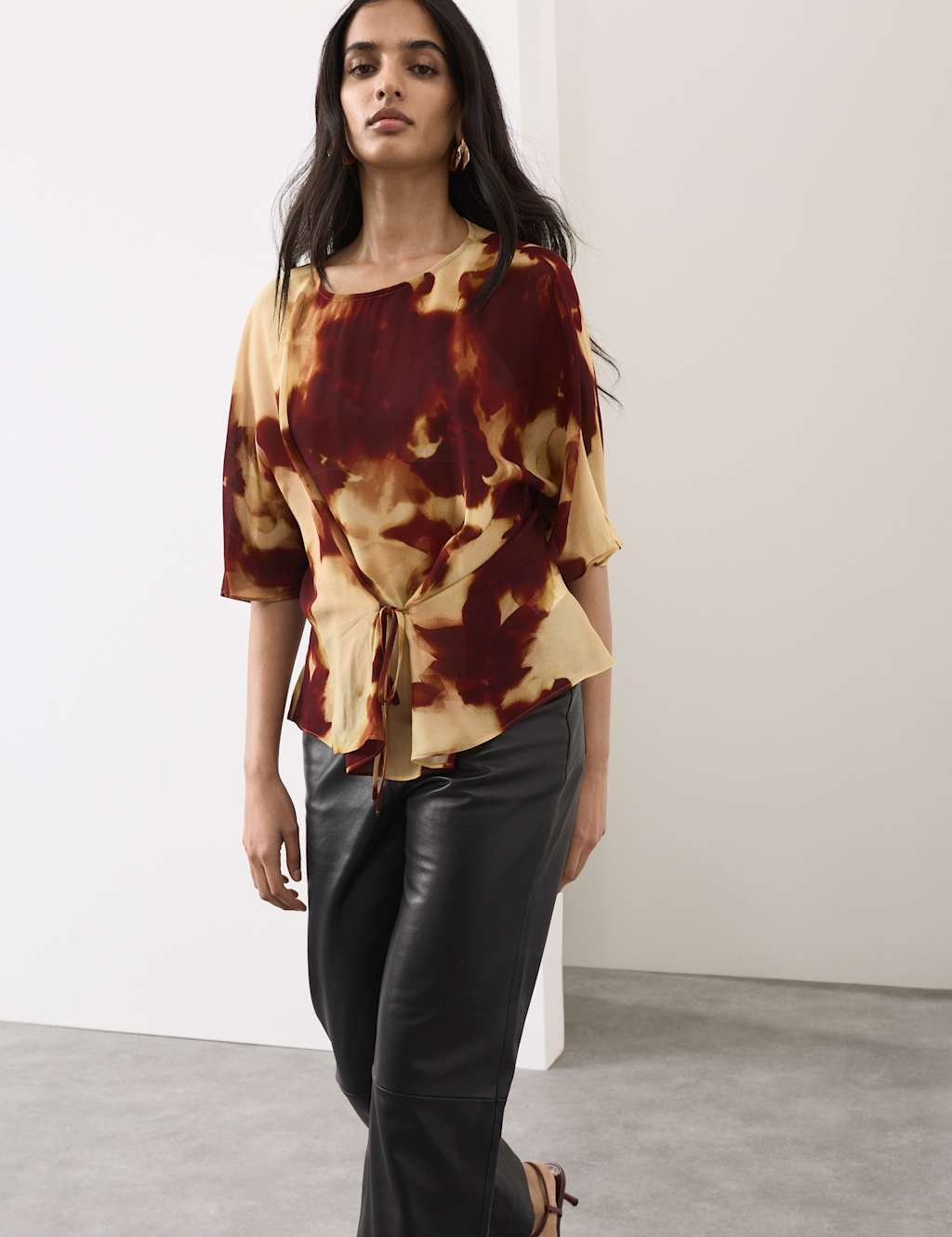 Autograph Women's Printed Tie Front Top - 10 - Multi