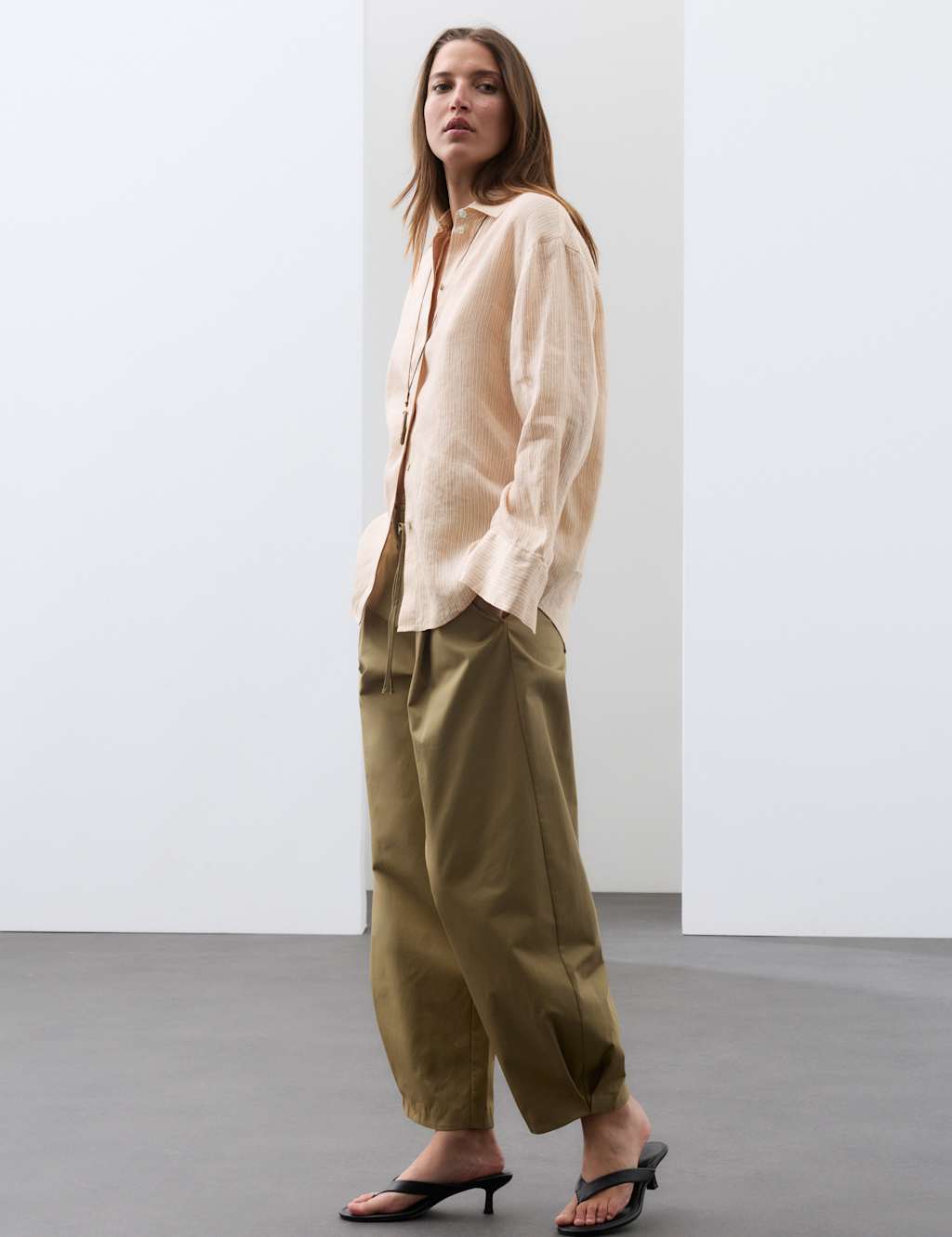 Autograph Women's Flax Linen Rich Striped Shirt with Silk - 22 - Ivory Mix