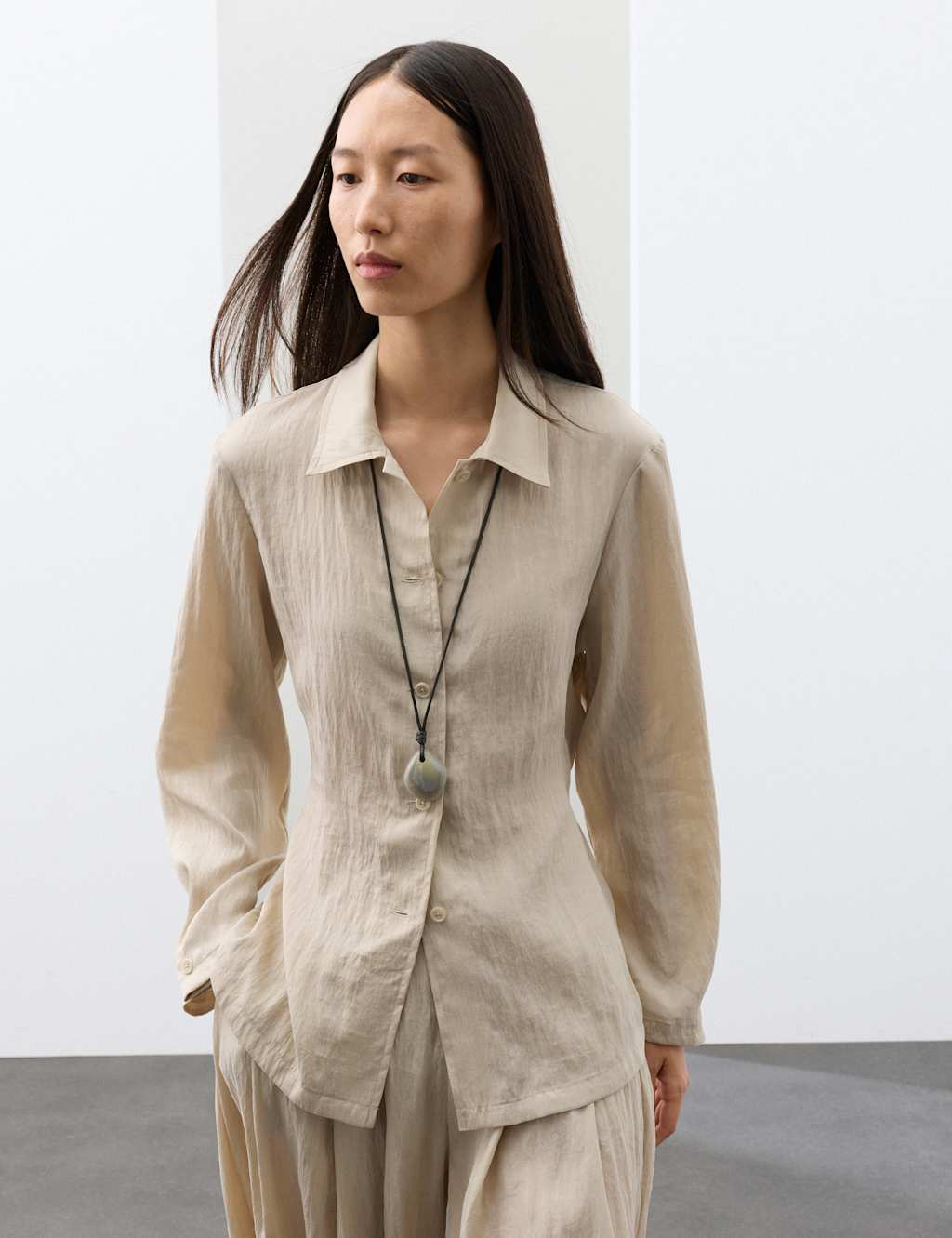 Autograph Women's Lyocell Rich Textured Tie Detail Shirt - 12 - Beige