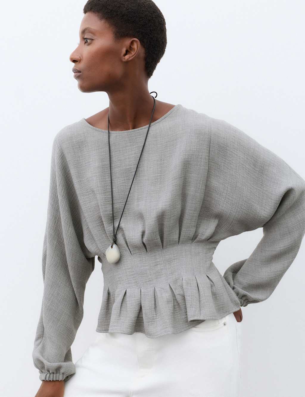 Autograph Women's Textured Pleat Detail Blouson Sleeve Blouse - 12 - Thunder