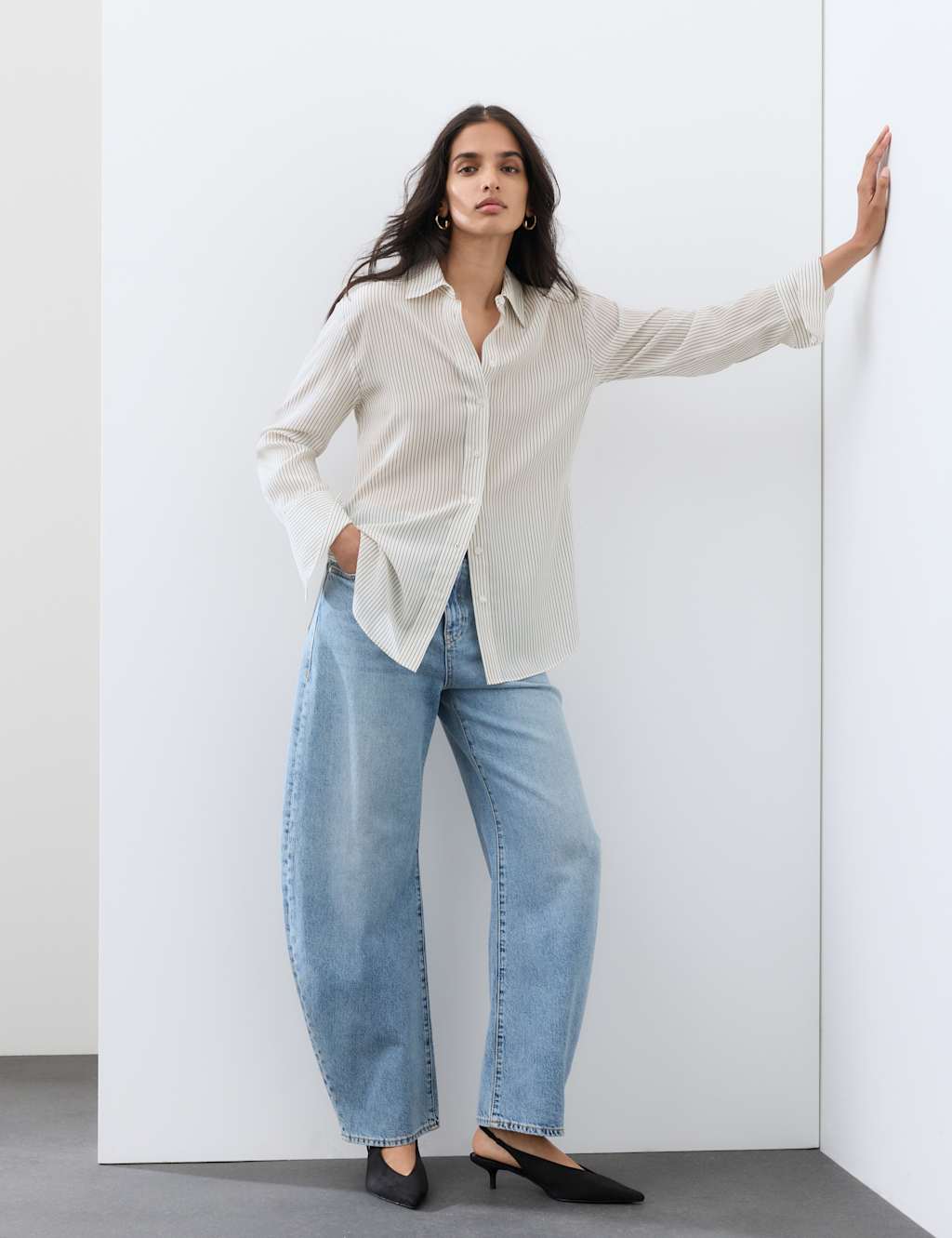 Autograph Women's Pure Silk Stripe Shirt - 20 - White Mix
