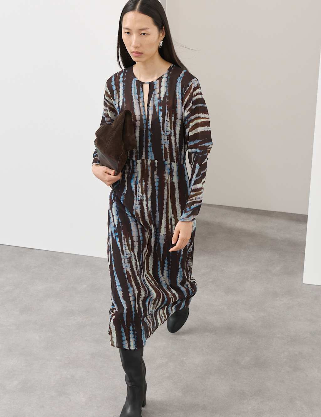 Autograph Women's Chifon Printed Midaxi Column Dress - 6 - Brown Mix
