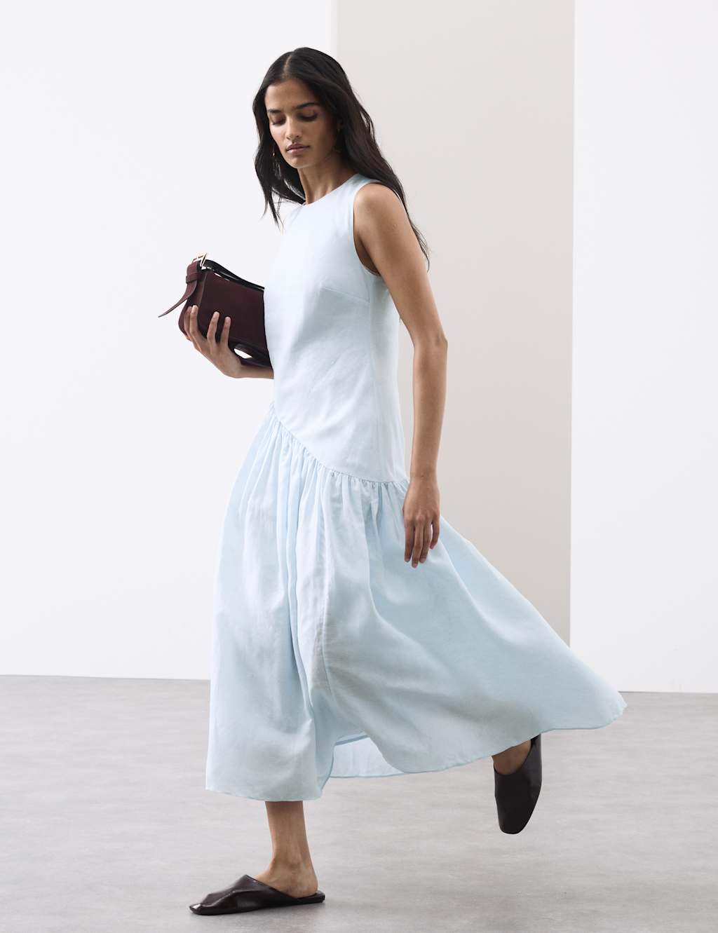 Autograph Women's Linen Rich Asymmetric Midaxi Dress - 20 - Dusty Blue