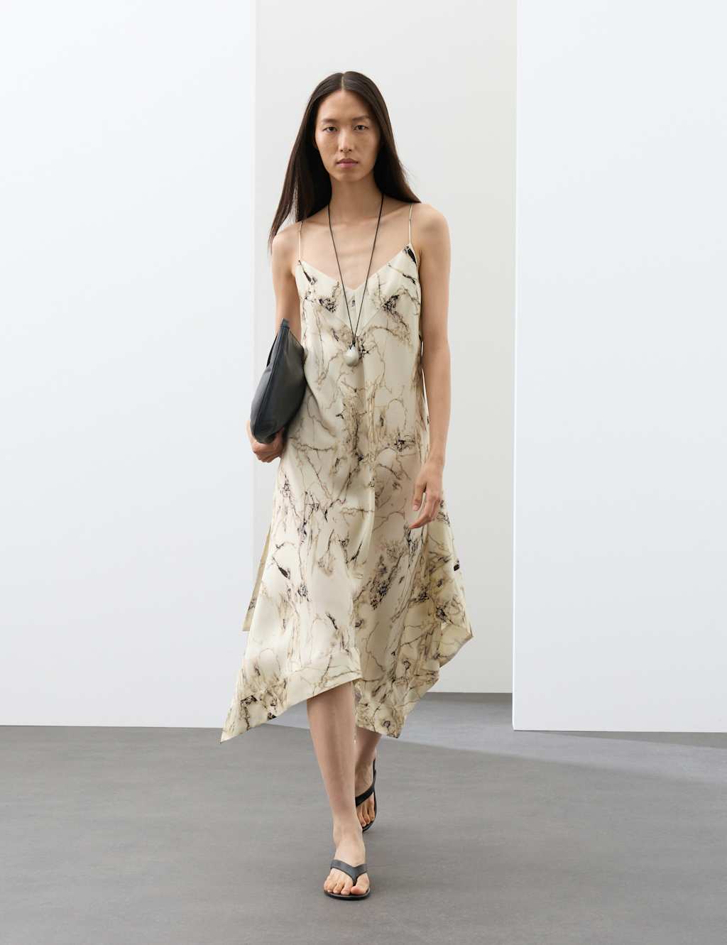 Autograph Women's Cupro Rich Printed Asymmetric Midi Slip Dress - 12 - Cream Mix