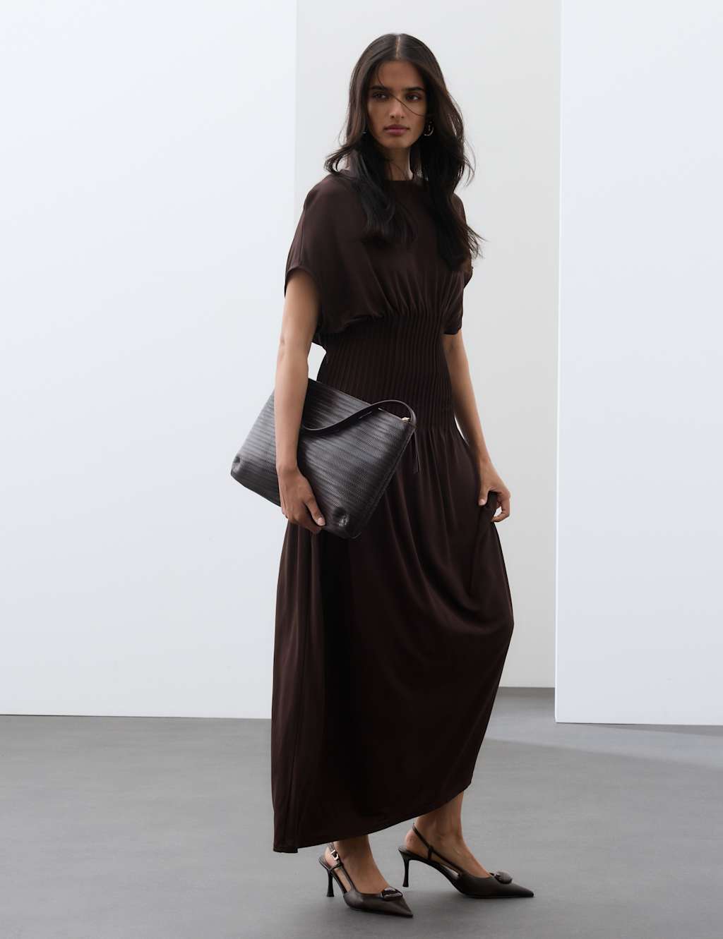 Autograph Women's Jersey Pintuck Maxi Dress - 16 - Dark Chocolate
