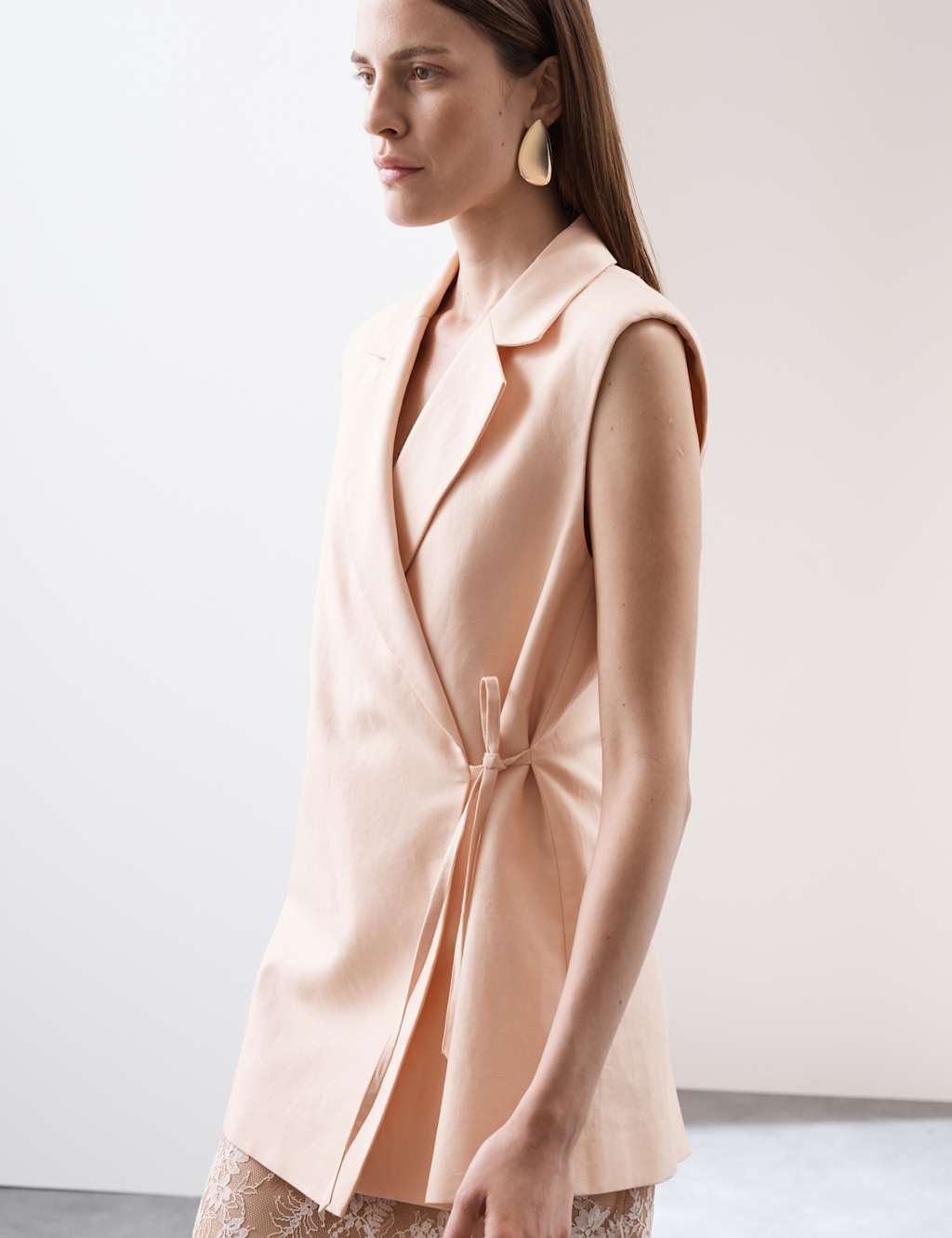 Linen Blend Tie Fastening Waistcoat