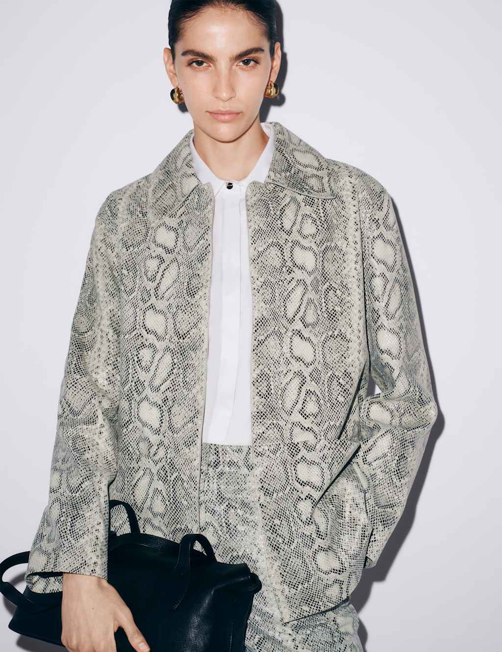 Autograph Leather Snakeskin Print Jacket Neutral