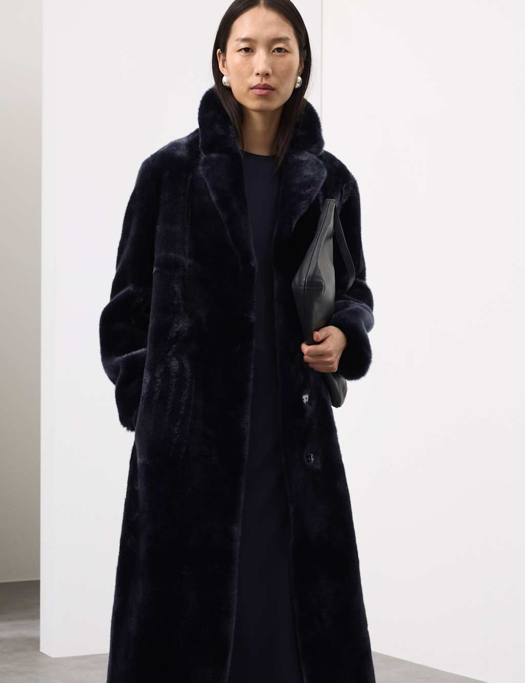 Autograph Faux Fur Collared Longline Coat Twilight