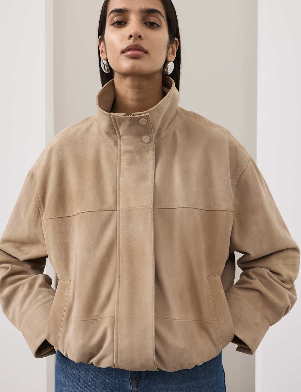 Autograph Women's Suede Funnel Neck Blouson Jacket - 20 - Putty