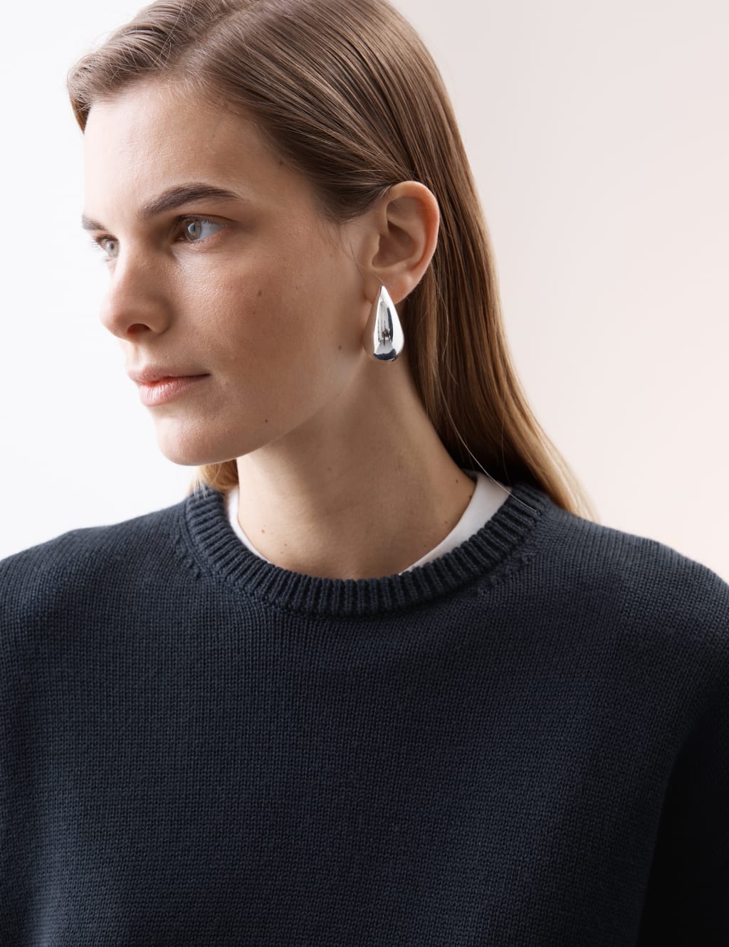 Pure Merino Wool Ribbed Crew Neck Jumper
