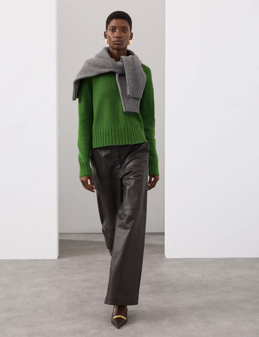 Autograph Pure Merino Wool Ribbed Crew Neck Jumper Green