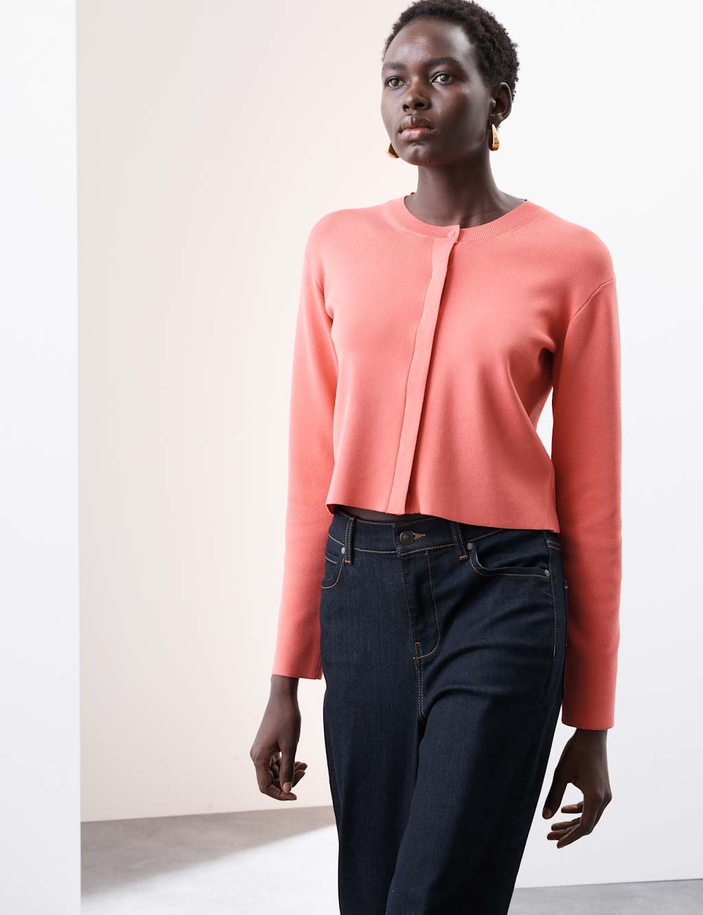 Autograph Women's Crew Neck Button Front Cropped Cardigan - 14 - Rouge, Rouge