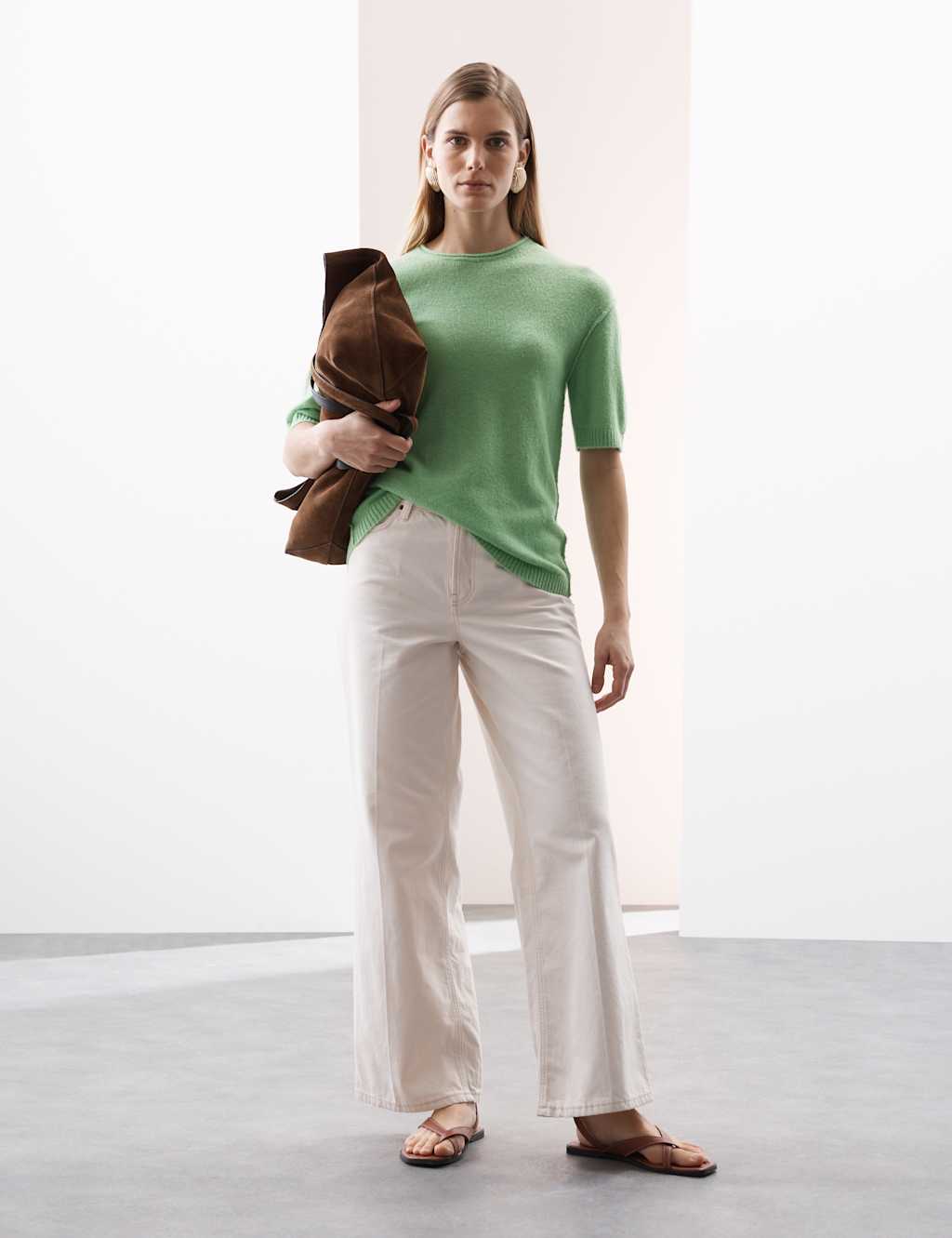 Textured Knitted Top With Alpaca and Merino Wool