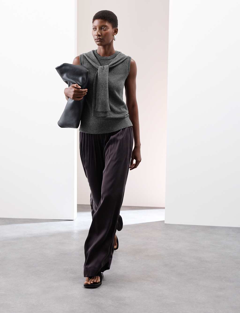 Autograph Merino Wool Rich Tie Front Knitted Vest Charcoal