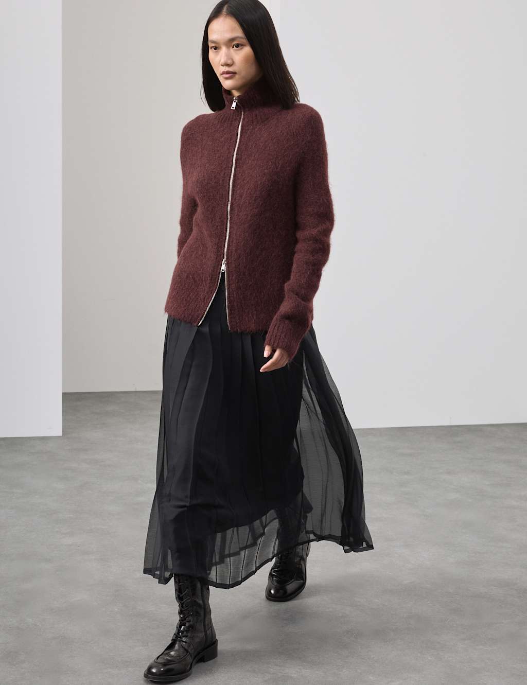 Autograph Alpaca Rich Zip-Up Jumper Burgundy