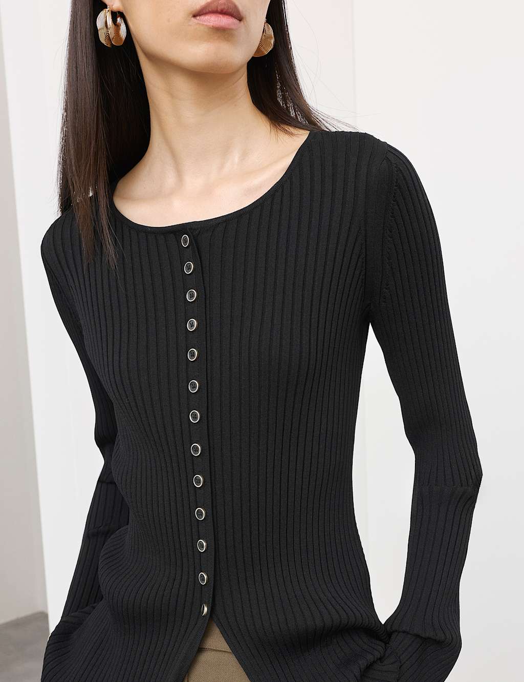 Autograph Women's Ribbed Crew Neck Cardigan - Extra Small - Black
