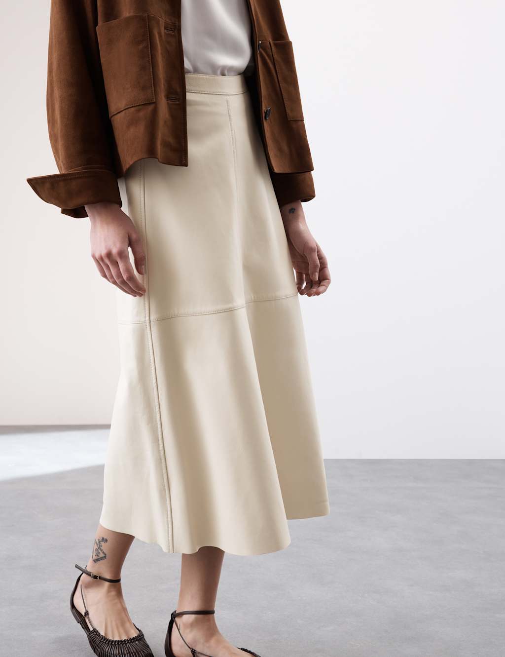 Leather Midi A-Line Skirt