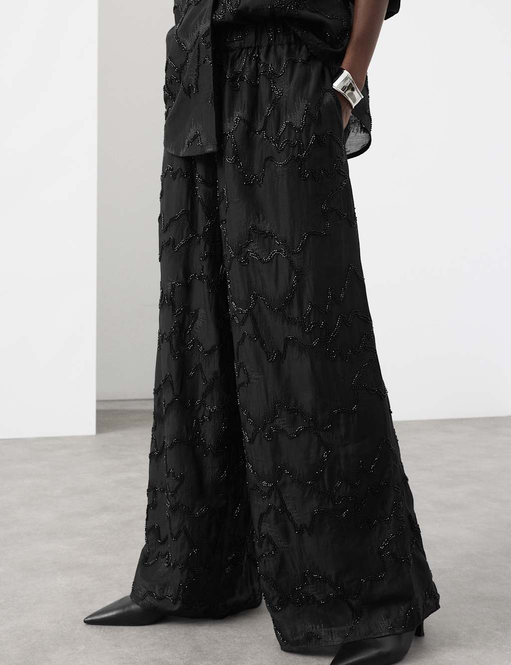 Autograph Lyocell Rich Beaded Wide Leg Trousers Black