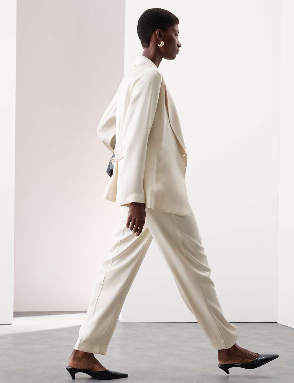 Autograph Twill Pleat Front Straight Leg Trousers Ivory