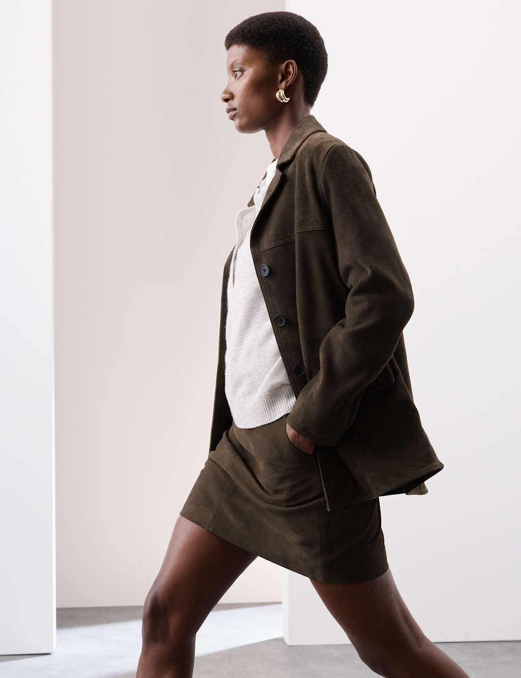 Autograph Suede Mini A-Line Skirt Chocolate