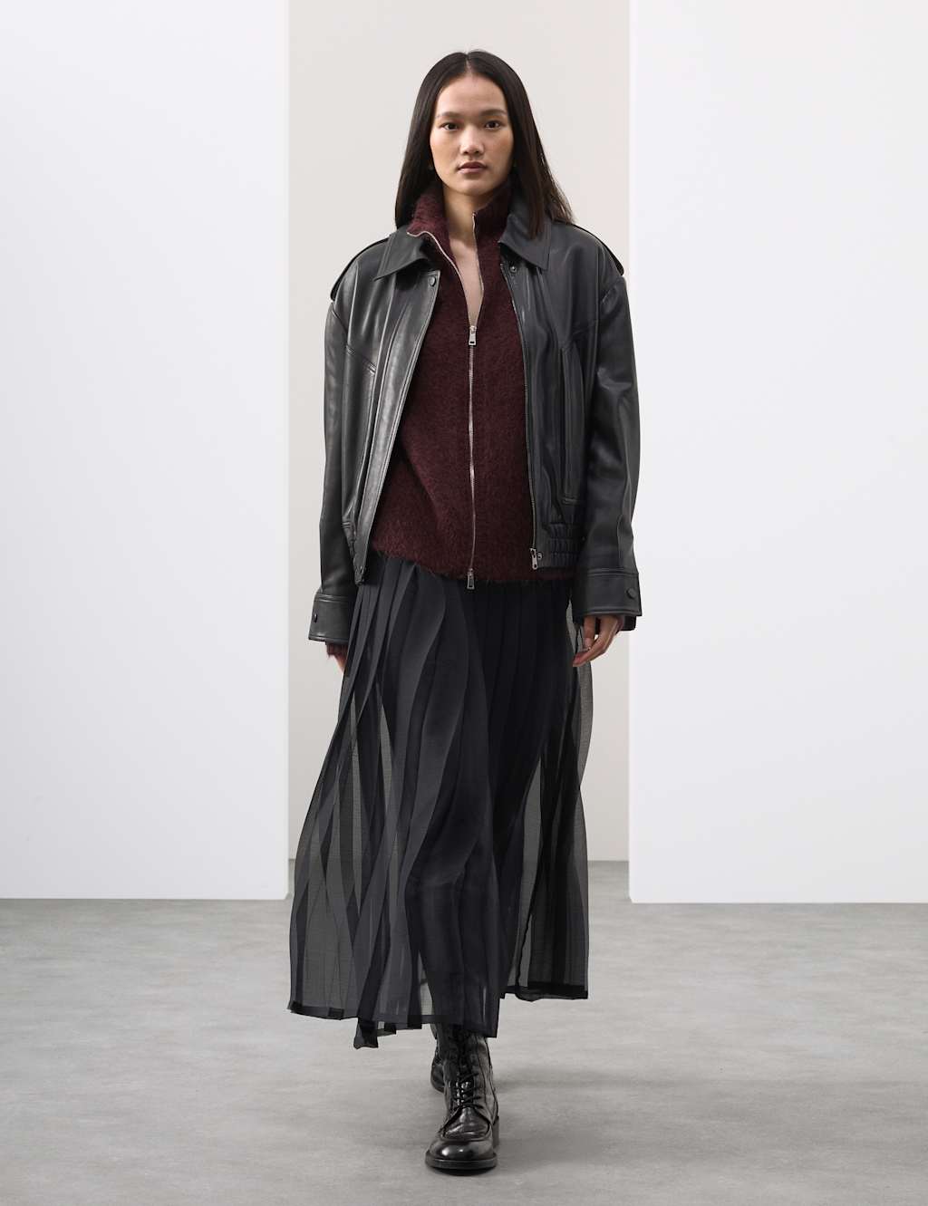 Autograph Organza Pleated Maxi Skirt Black