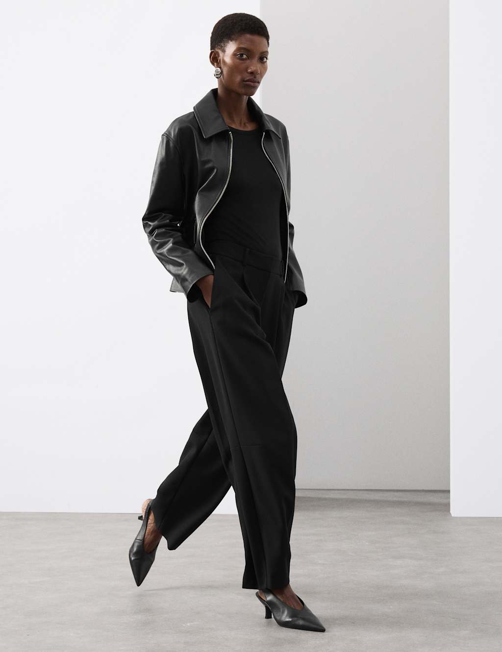 Autograph Tailored Barrel Leg Trousers with Wool Black