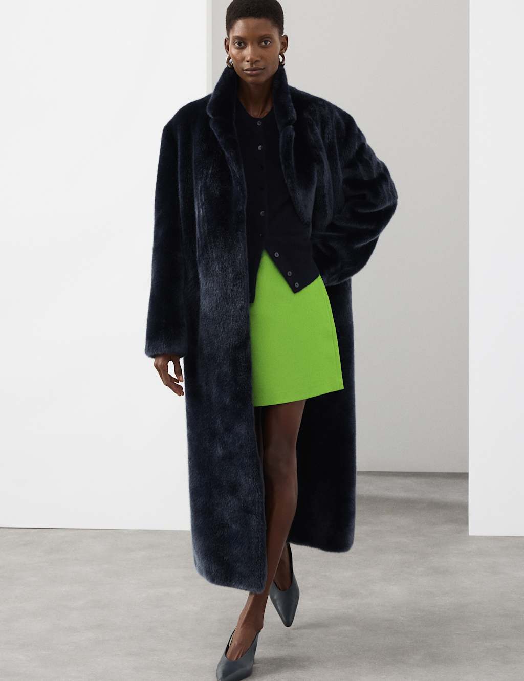 Autograph Mini A-Line Skirt with Wool Bright Green