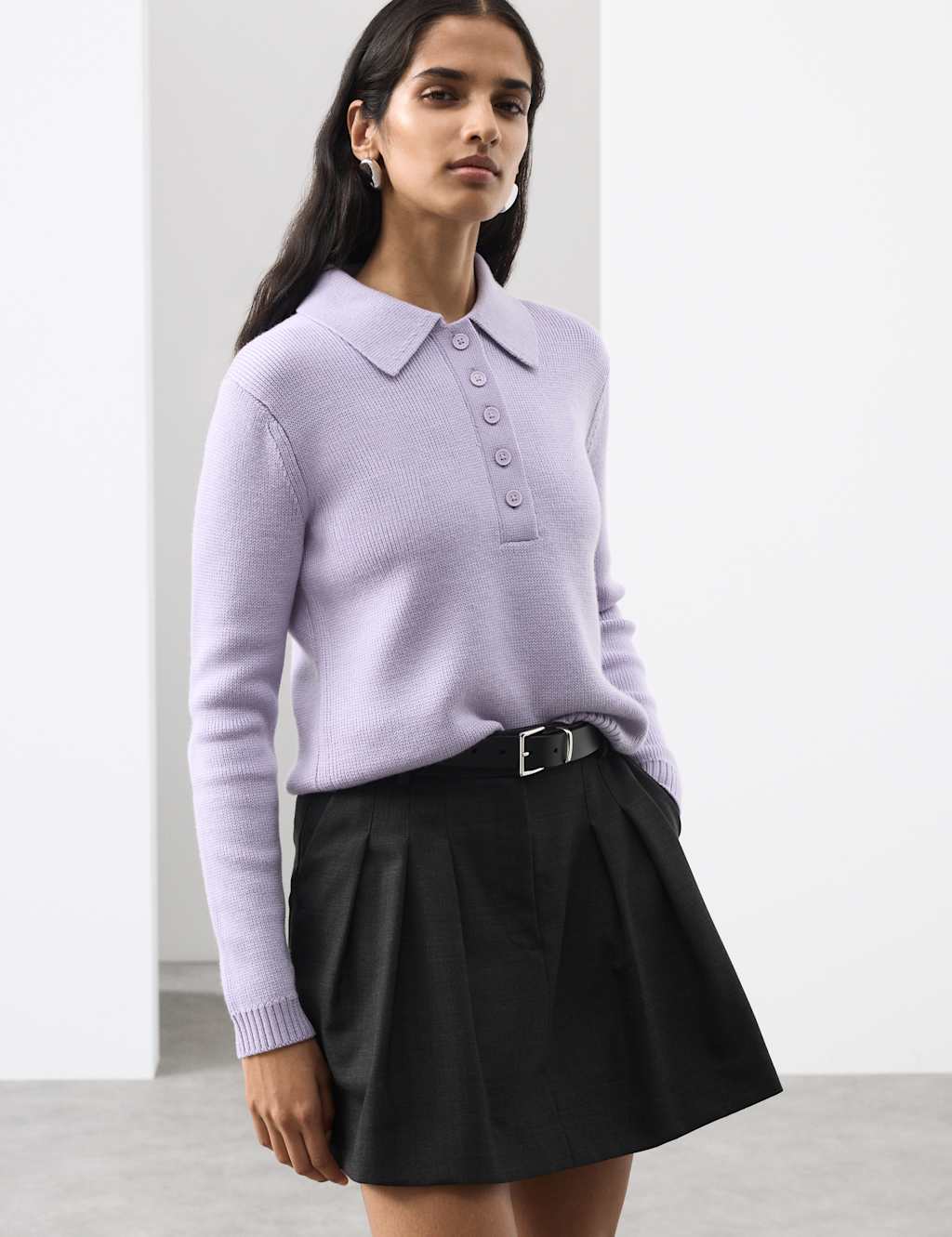 Autograph Women's Wool Blend Leather Belted Pleated Mini Skirt - 12 - Dark Grey