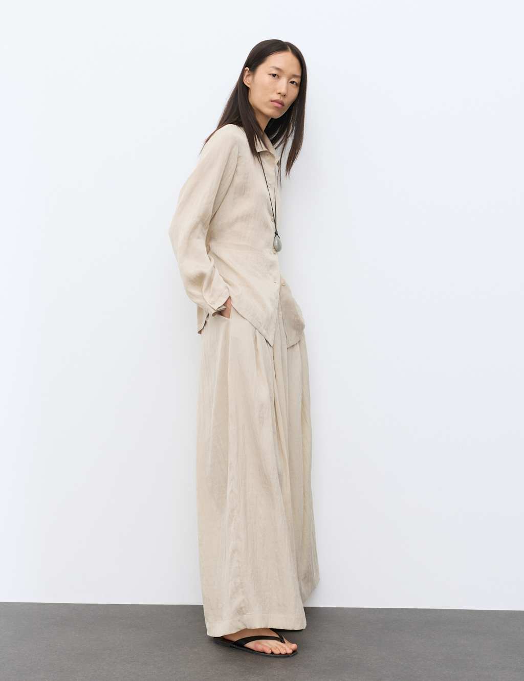 Autograph Women's Lyocell Rich Pleated Palazzo Trousers - 12 - Beige