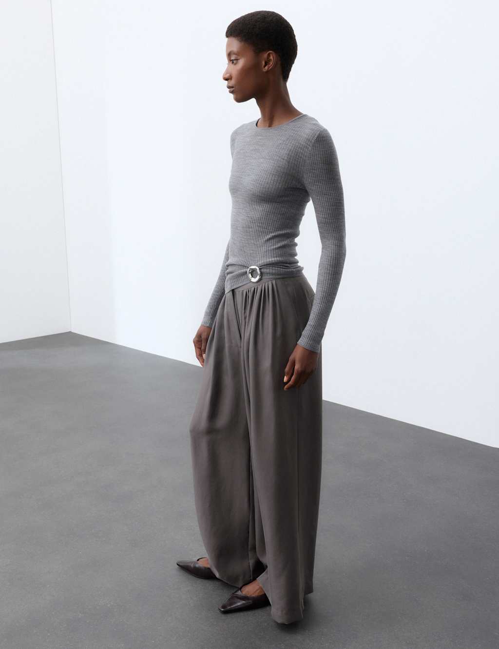 Autograph Women's Pure Silk Gathered Waist Wide Leg Trousers - 22 - Thunder