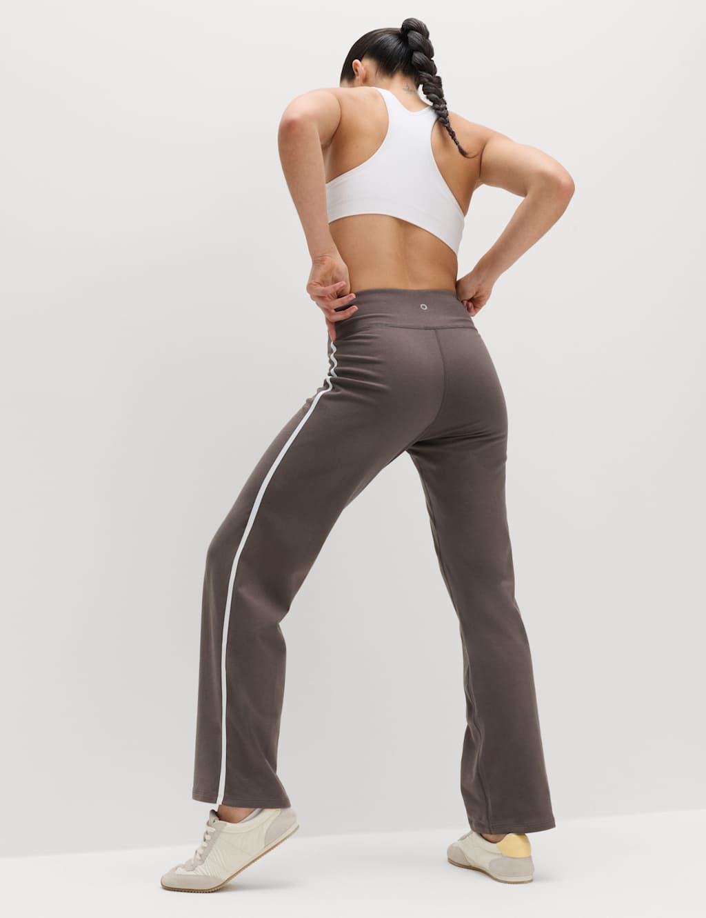 Goodmove Women's Go Easy Cotton Rich Side Stripe High Waisted Straight Leg Joggers - 8 - Mid Grey